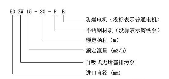 ZW自吸式無(wú)堵塞排污泵型號(hào)意義